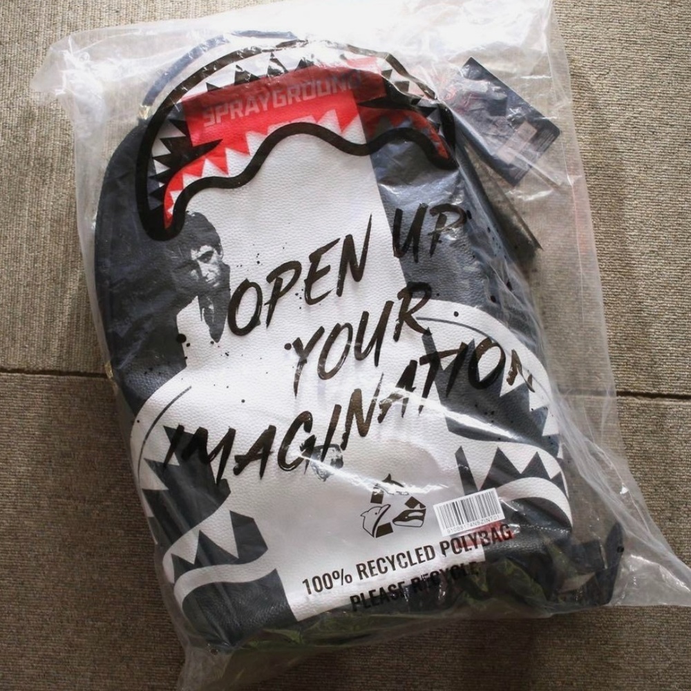 Sprayground Monochrome Shark Backpack with Red Accents